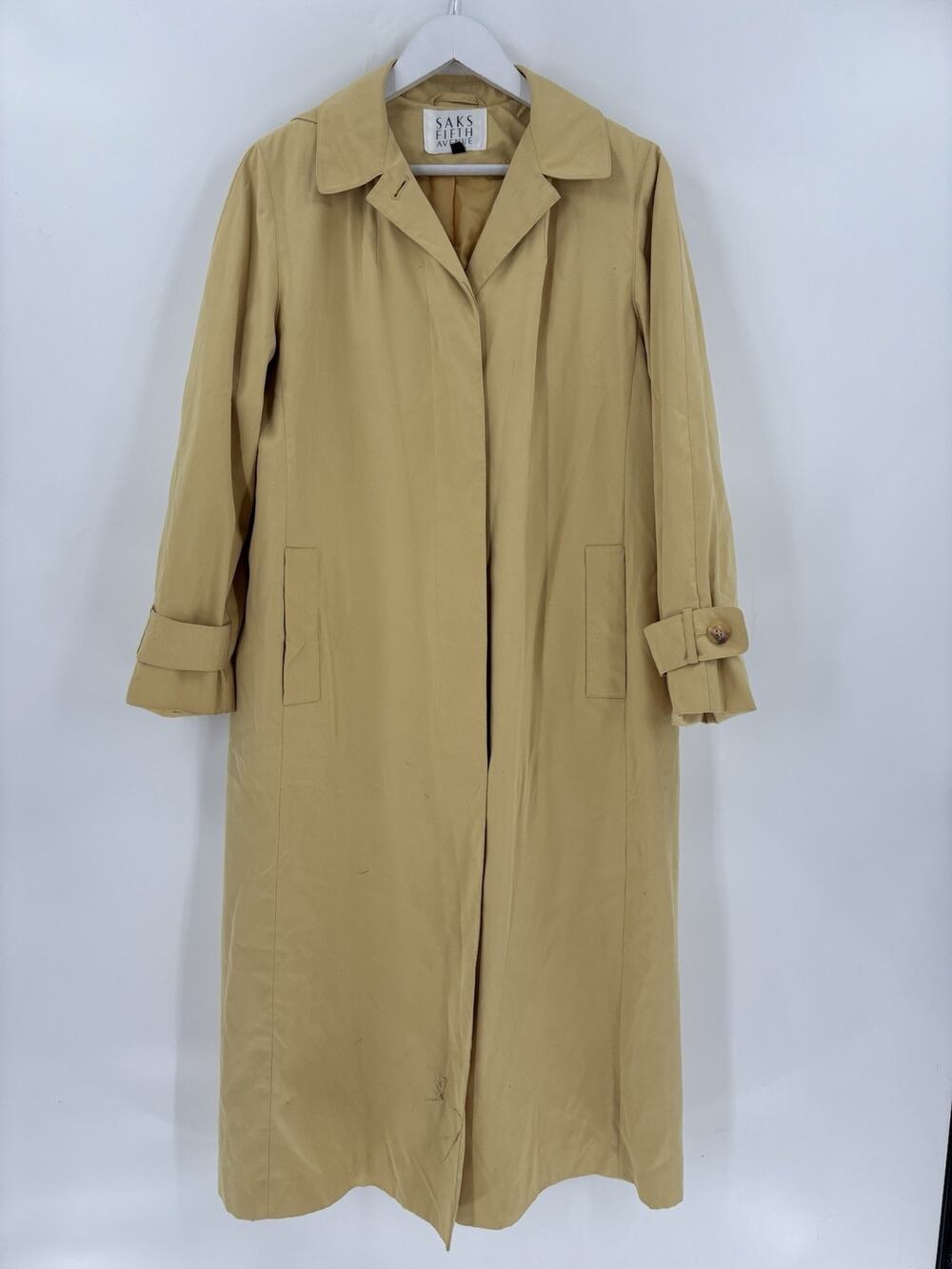 Vintage Saks Fifth Avenue Trench Coat Womens 6 Butter Yellow Pockets Collar 80s